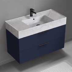Floating Bathroom Vanity, Modern, Blue, 40 inch, Marble Style Sink